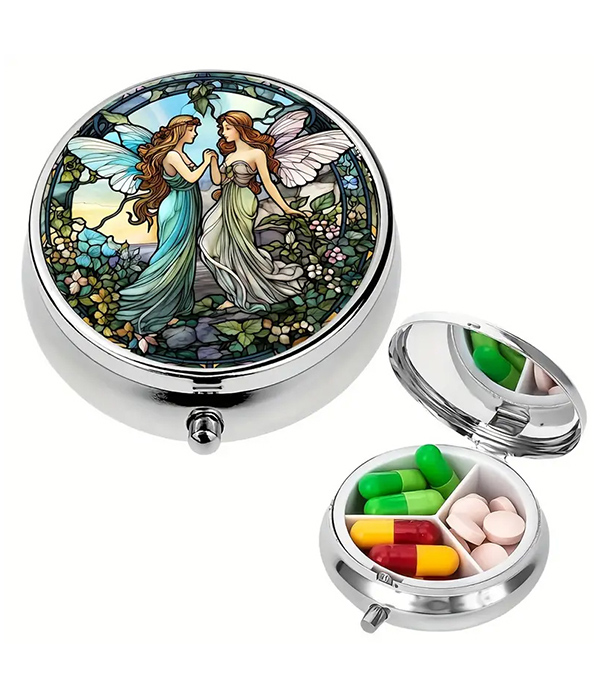 Stained glass metal pill box - angel