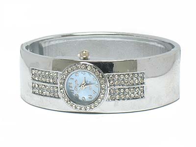 Crystal deco small round face metal hinge watch