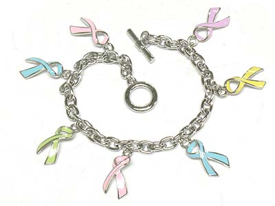 Multi ribbon charm toggle bracelet