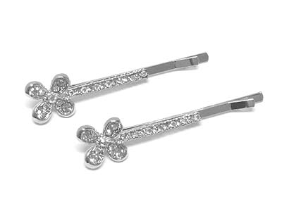 Crystal flower deco hair pin 2 pc set