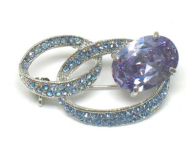 Cubic and crystal circle link brooch