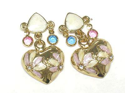 Enamel flower and crystal deco earring