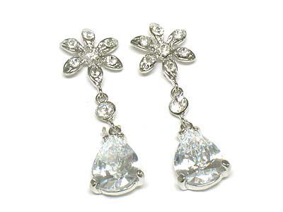 Crystal flower and cubic tear drop earring