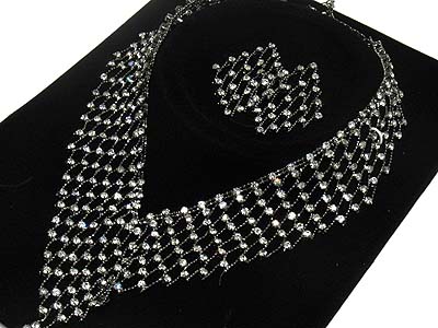 Luxury boutique style crystal mesh necklace and earring set