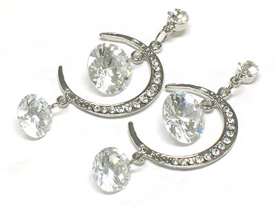 Crystal half moon and cubic drop earring