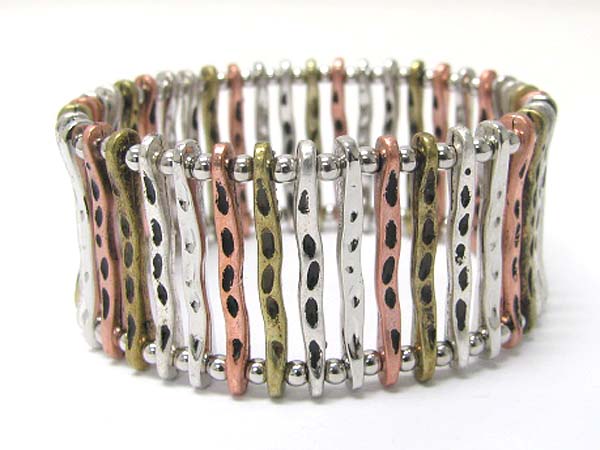 Tri tone metal bar and ball stretch bracelet