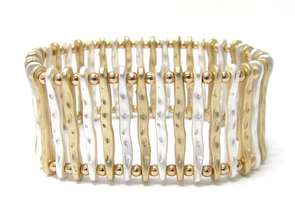 Tri tone metal bar and ball stretch bracelet