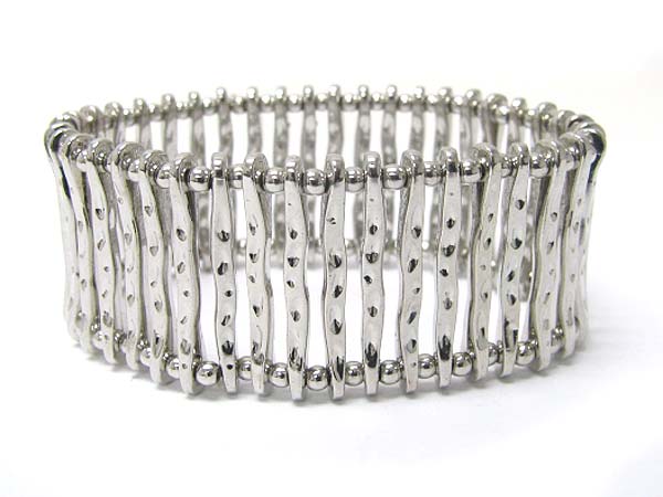 Tri tone metal bar and ball stretch bracelet