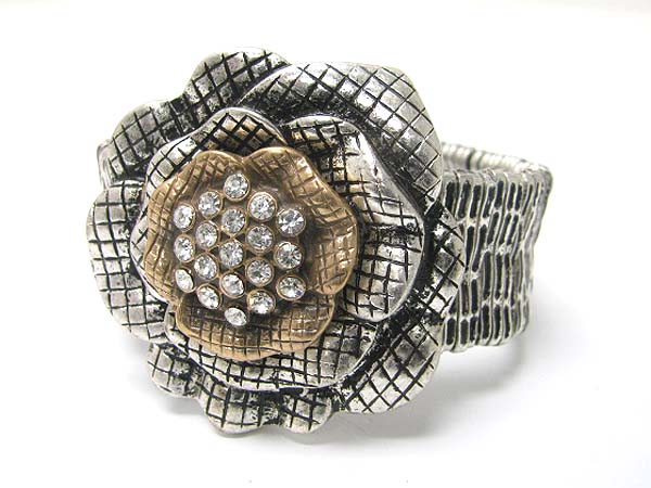 Crystal stud triple metal flower top stretch bracelet