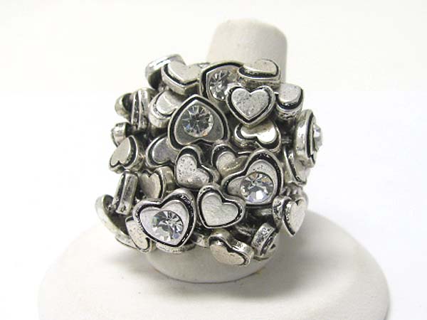 Crystal stud small heart cluster stretch ring