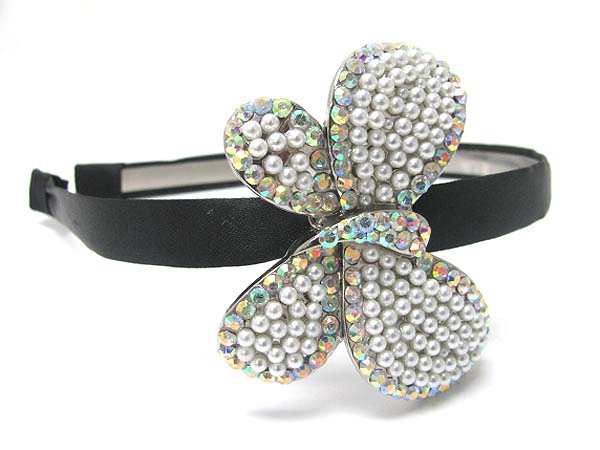 Crystal and seed pearl stud large butterfly accent headband