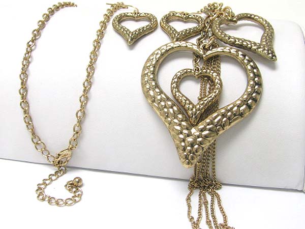 Multi metal heart and tassel drop long necklace