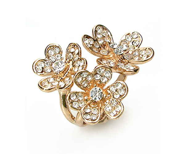 Three flower crystal pave ring