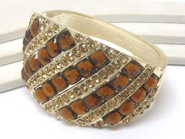 Multi crystal glass square line patern and multi crystal line metal hinge bangle