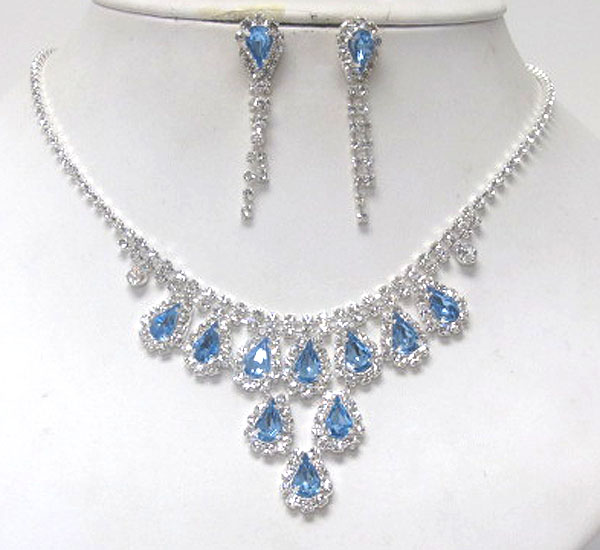 Multi rhinestone with tear drops crystal glass party necklace earring set