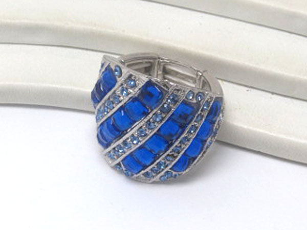 Multi crystal glass square line patern and multi crystal line metal stretch ring