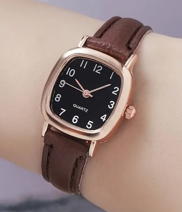 Pu leather strap watch