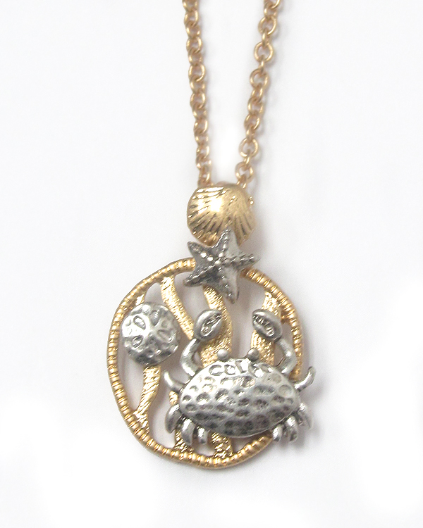 Two tone metal sealife theme necklace - crab