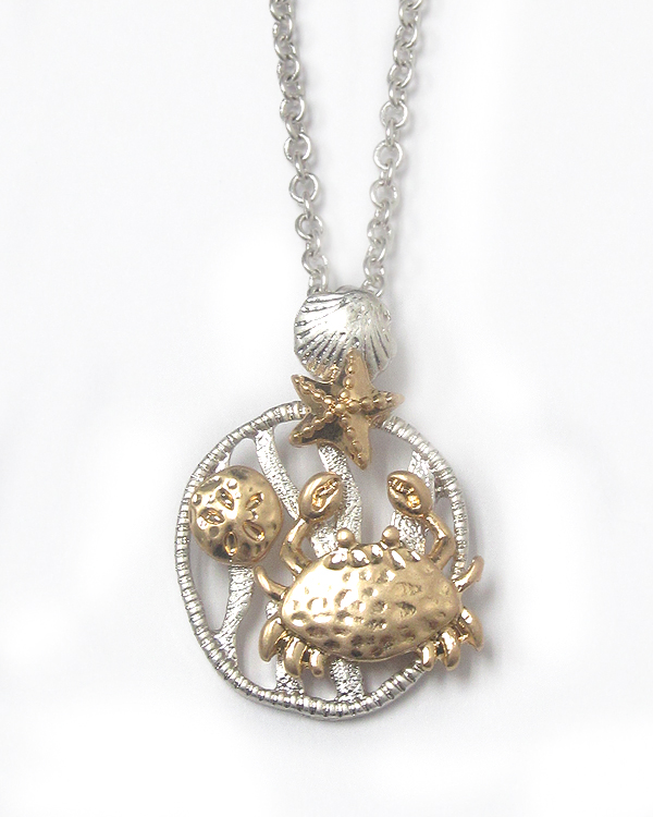 Two tone metal sealife theme necklace - crab