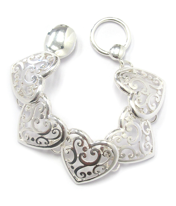 Metal filigree heart link magnetic bracelet