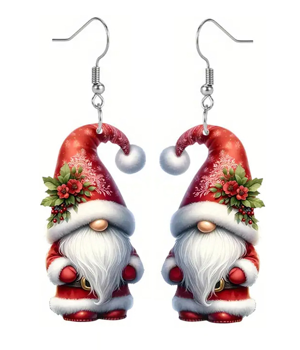 Christmas theme acrylic earring - santa gnome