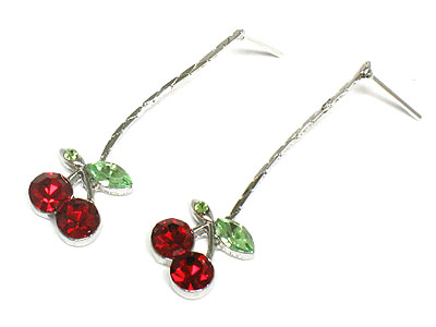 Made in korea whitegold plating crystal cherry drop earring