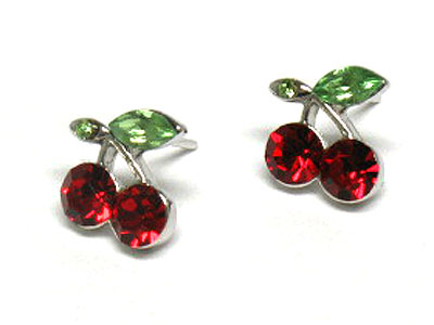 Made in korea whitegold plating crystal stud cherry earring