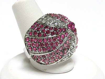 Dual color crystal puff adjustable size ring