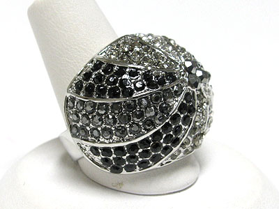 Dual color crystal puff adjustable size ring