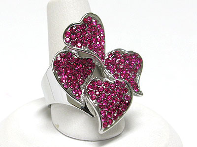 Crystal four heart adjustable ring