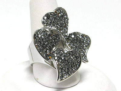 Crystal four heart adjustable ring