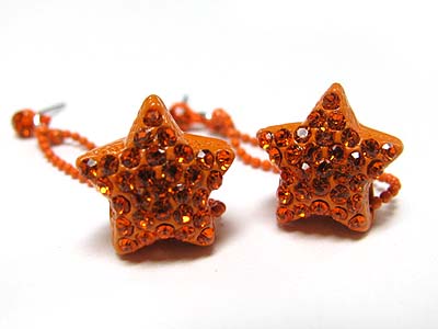 Crystal stud enamel metal puffy star drop earring 