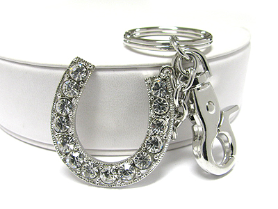 Large crystal horse shoe key chain charm