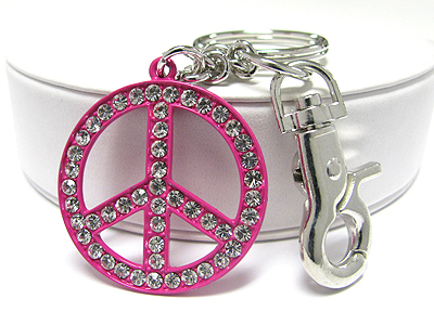 Large crystal peace mark key chain charm