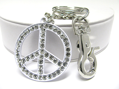 Large crystal peace mark key chain charm