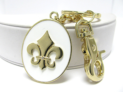 Metal expoxy fleur de lis oval key chain charm