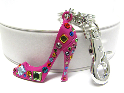 Crystal stud enamel metal high heel key chain charm