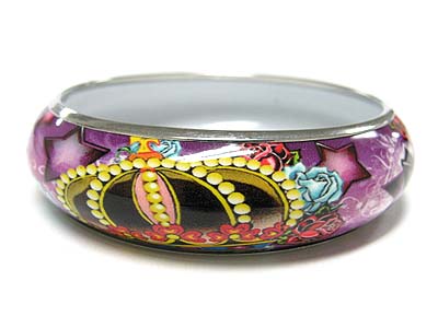 Crown tattoo picture metal round bangle 