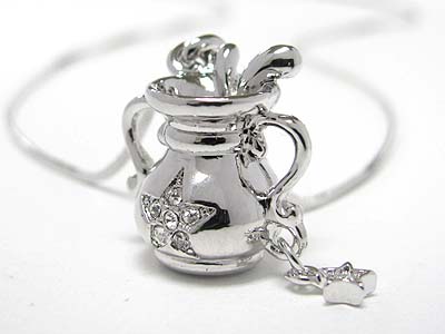 Made in korea whitegold plating crystal star pot pendant necklace