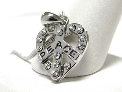 Made in korea whitegold plating crystal stud heart peace mark pendant necklace