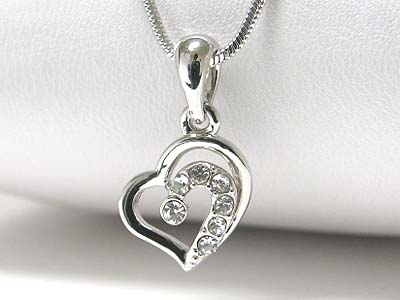 Made in korea whitegold plating crystal small heart pendant necklace