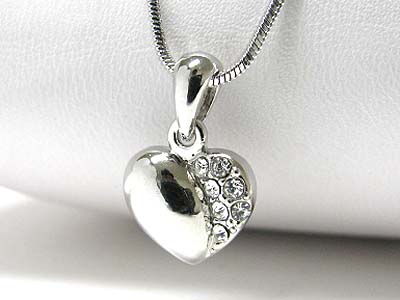 Made in korea whitegold plating crystal small heart pendant necklace