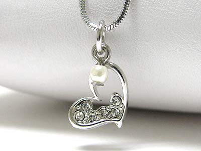 Made in korea whitegold plating crystal small heart pendant necklace