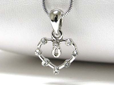 Made in korea whitegold plating crystal small heart pendant necklace