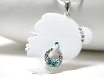 Made in korea whitegold plating crystal earring girl pendant necklace