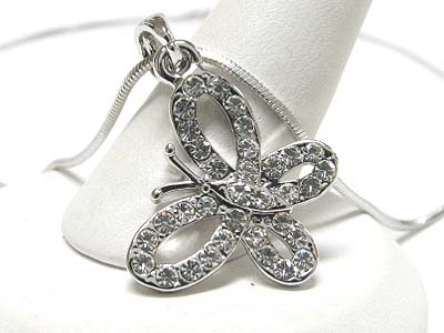 Made in korea whitegold plating crystal butterfly pendant necklace