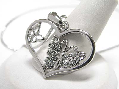 Made in korea whitegold plating crystal butterfly deco heart pendant necklace