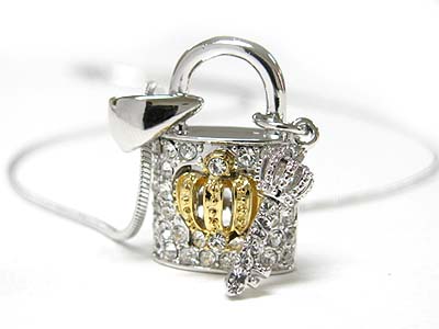 Made in korea whitegold plating crystal crown padlock pendant necklace