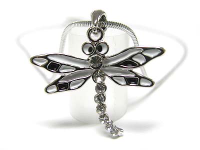 Made in korea whitegold plating crystal dragonfly pendant necklace