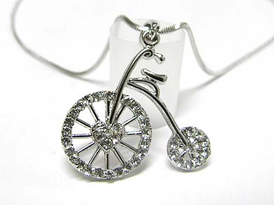 Made in korea whitegold plating crystal bike pendant necklace